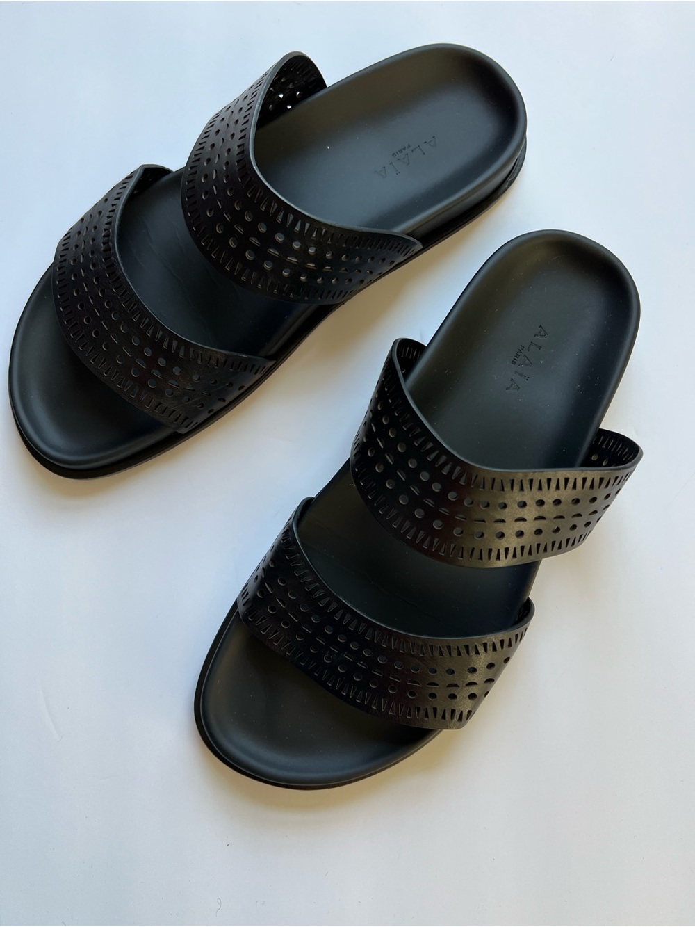 Alaia Black Perforated Double-Strap Slide Sandals